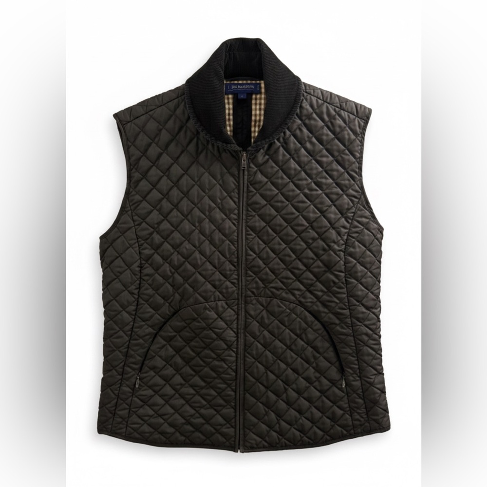 J. McLaughlin | Black Quilted Puffer Vest With Corduroy Collar Vintage